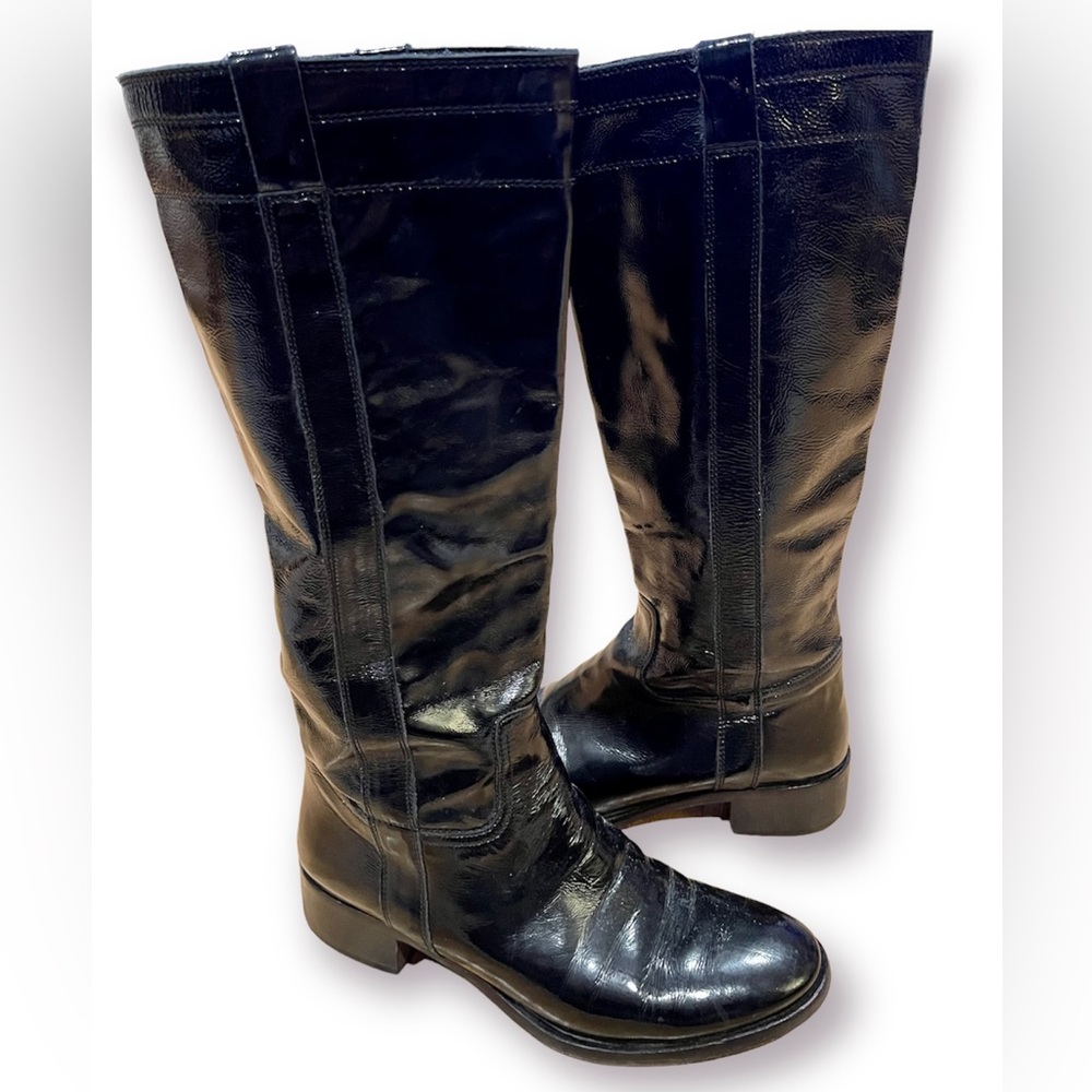 D'ESSAI Black Patent Leather Knee High Boots Size 8. - Picture 1 of 6